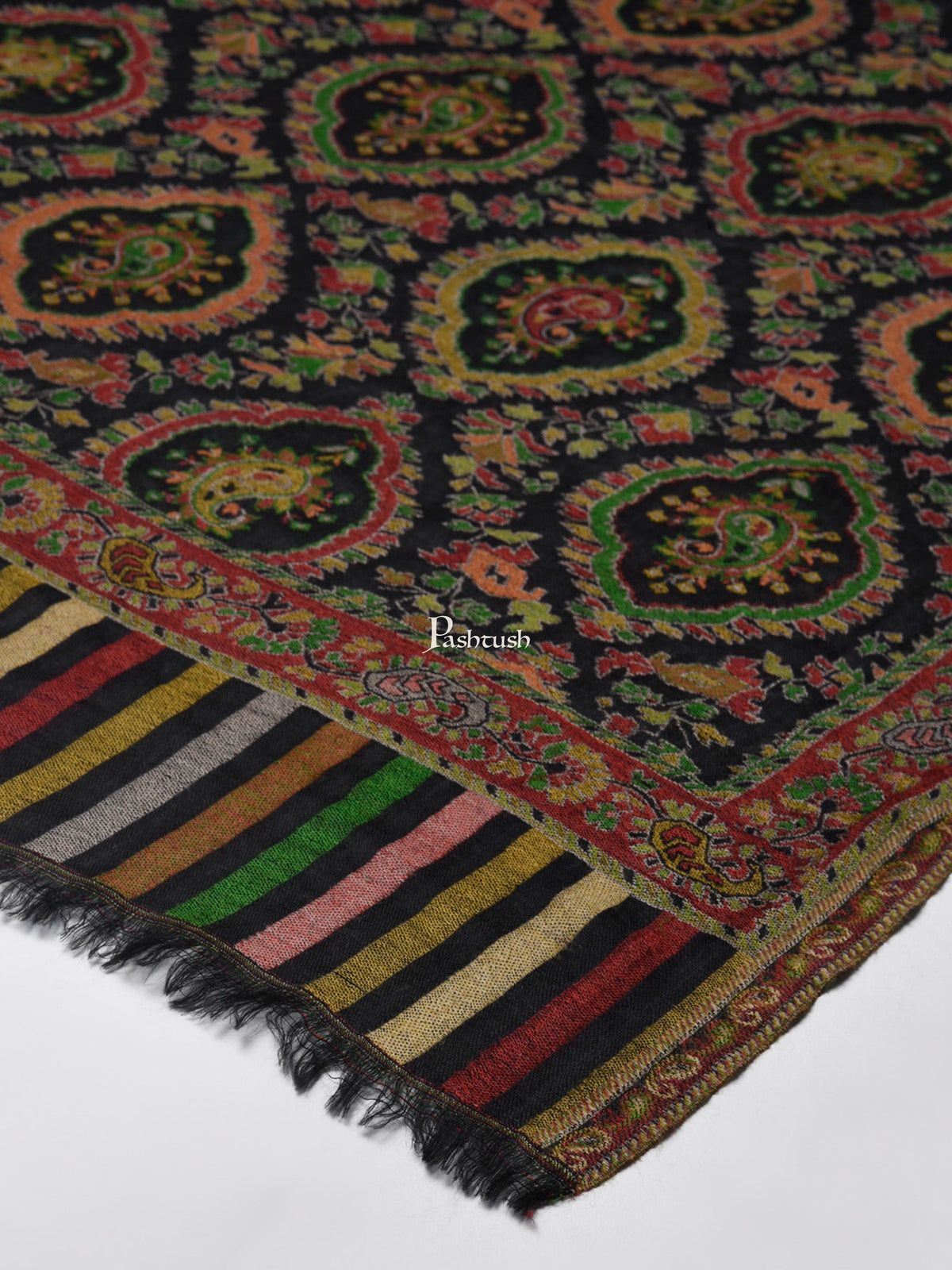 Pashtush India Womens Shawls Pashtush Womens Ethnic Weave Shawl, Pure Wool With Woolmark Certificate, Black