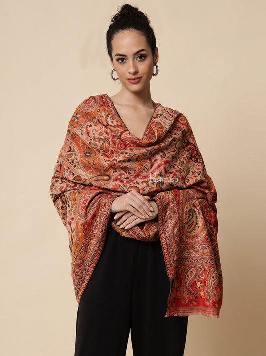 Pashtush India Womens Shawls Pashtush Womens Ethnic Weave Shawl, Rich Garden, Red And Beige