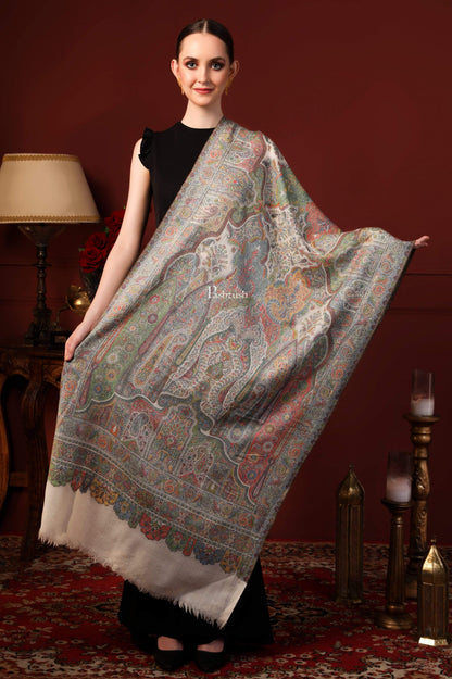 Pashtush India 70x200 Pashtush Womens Ethnic Weave Stole, 100% Pure Wool With Woolmark Certificate