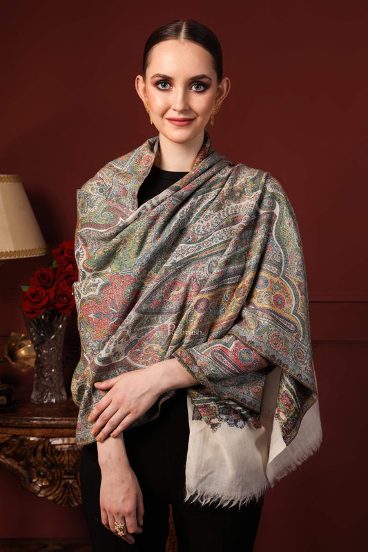 Pashtush India 70x200 Pashtush Womens Ethnic Weave Stole, 100% Pure Wool With Woolmark Certificate
