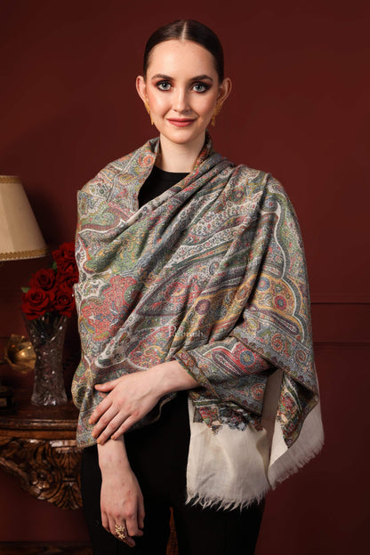 Pashtush India 70x200 Pashtush Womens Ethnic Weave Stole, 100% Pure Wool With Woolmark Certificate
