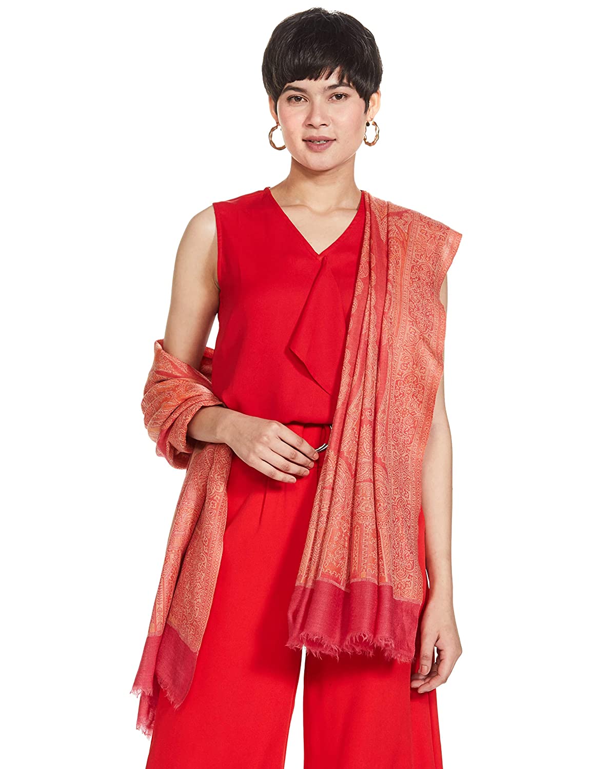 Pashtush India 100x200 Pashtush Womens Extra Fine Cashmere Wool Shawl, Ultra Light Weight, Jamawar Shawl