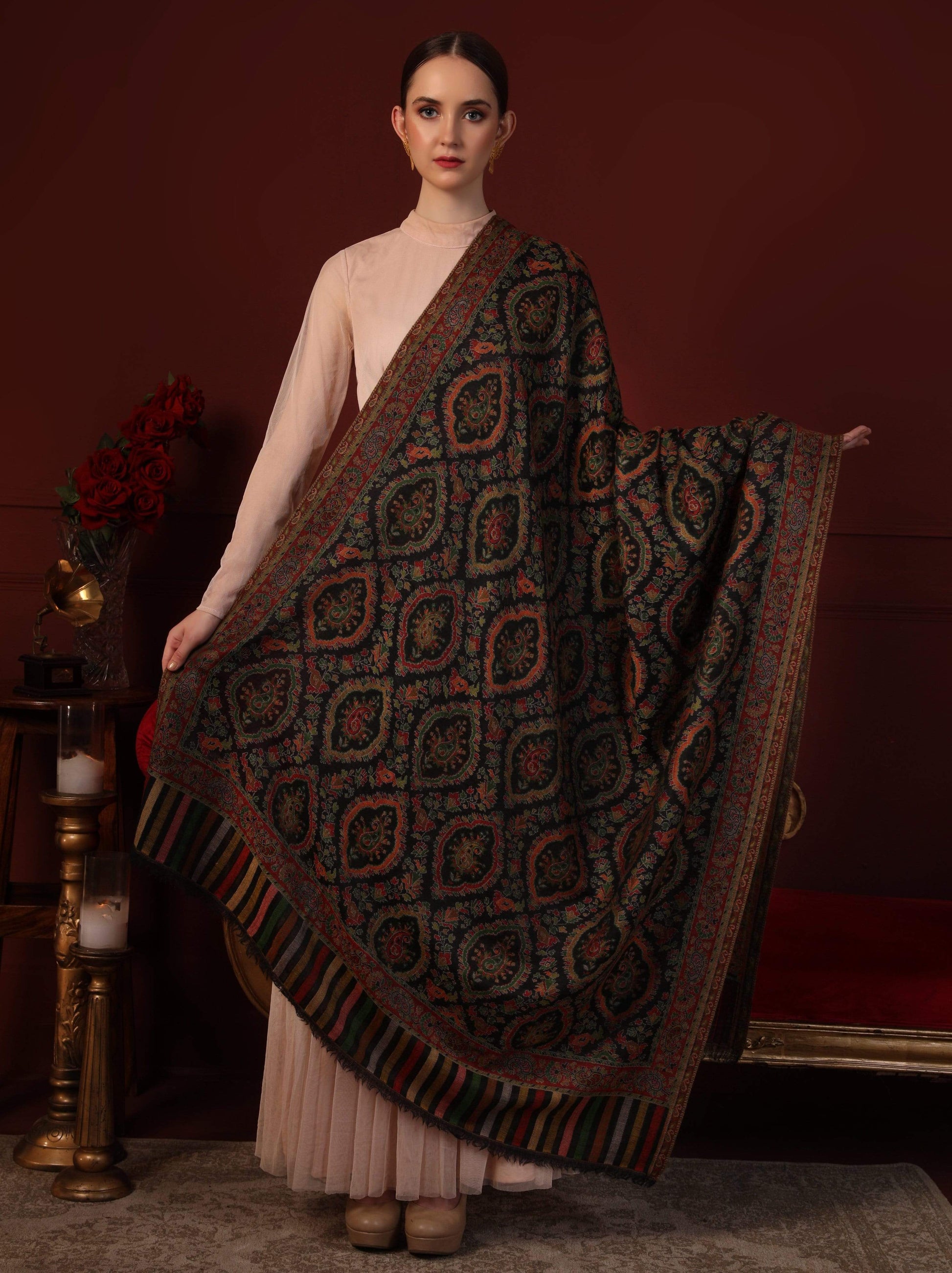 Pashtush India 100x200 Pashtush Womens Extra Fine Kaani Shawl, Pure Wool, Woolmark Certificate