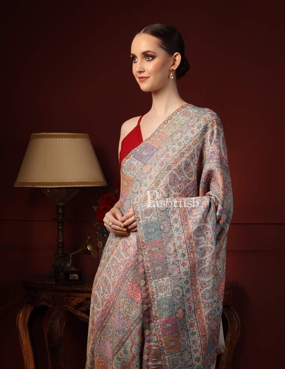 Pashtush India 100x200 Pashtush Womens Extra Fine Kaani Shawl, Pure Wool, Woolmark Certificate