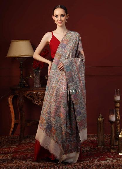 Pashtush India 100x200 Pashtush Womens Extra Fine Kaani Shawl, Pure Wool, Woolmark Certificate