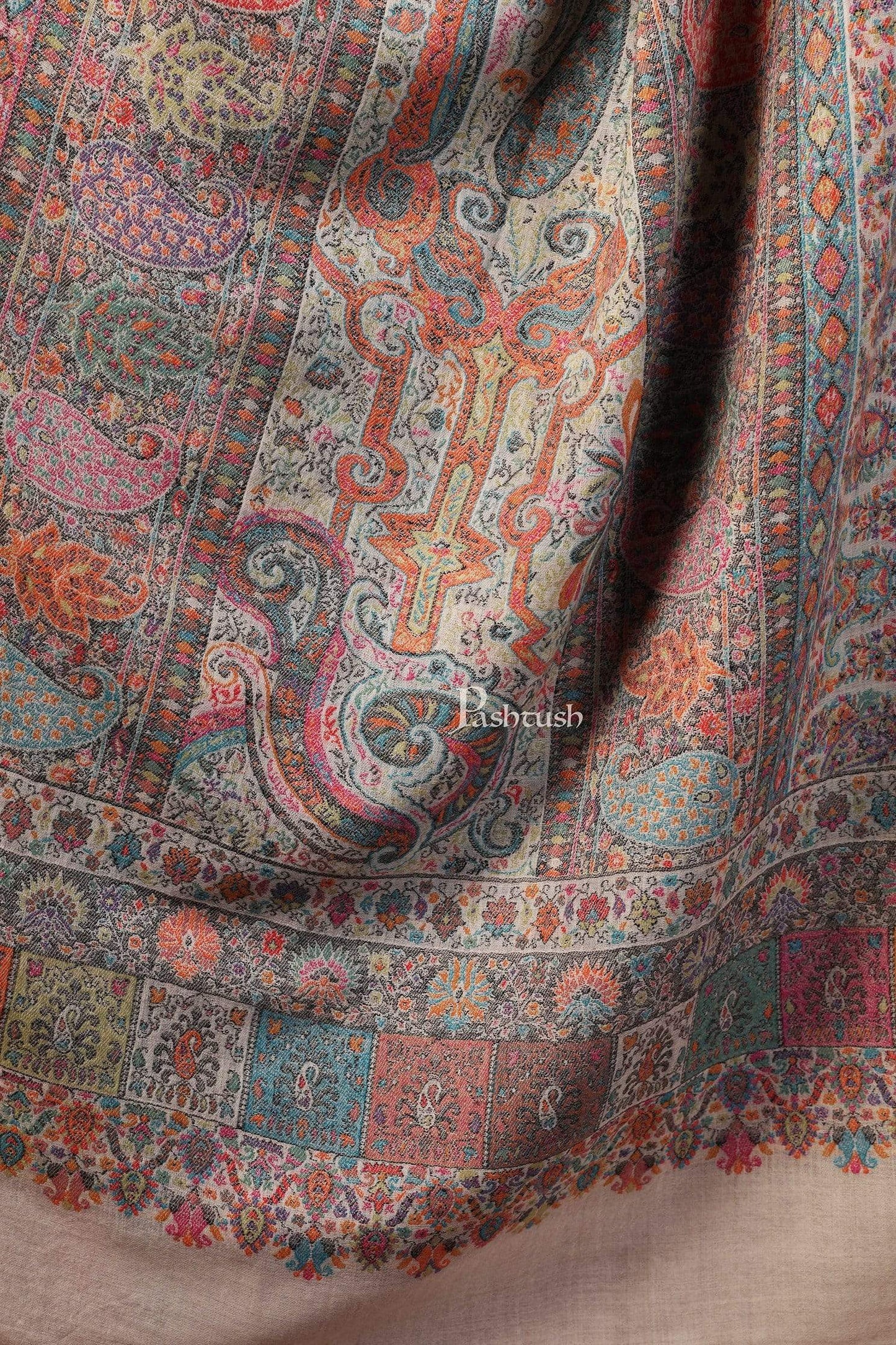 Pashtush India 100x200 Pashtush Womens Extra Fine Kaani Shawl, Pure Wool, Woolmark Certificate