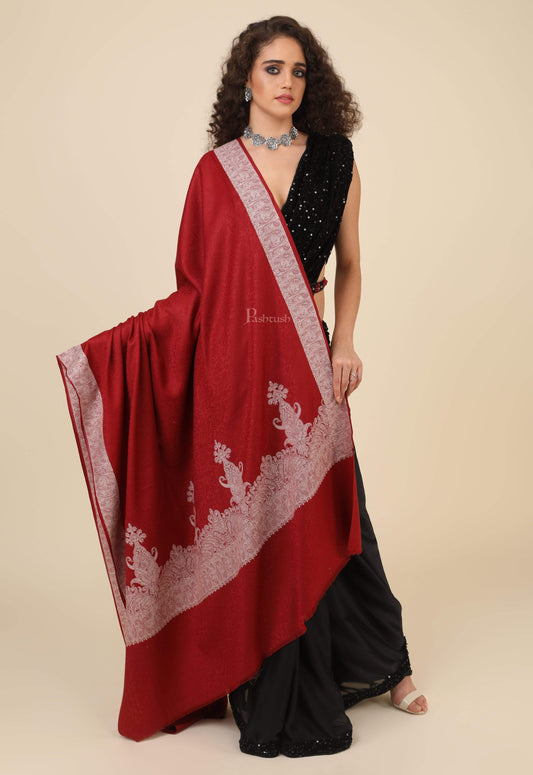Pashtush India 114x228 Pashtush Womens, Extra fine Palla Embroidery Shawl, with Tone on Tone Needlework, Soft and Warm