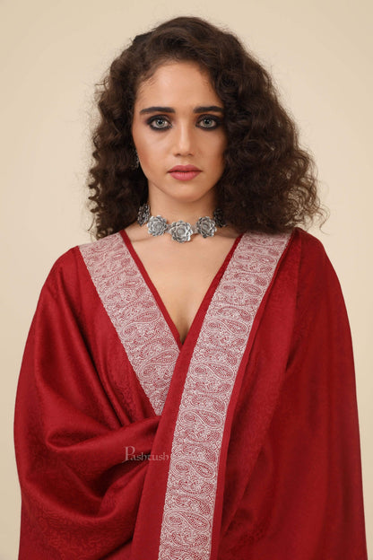Pashtush India 114x228 Pashtush Womens, Extra fine Palla Embroidery Shawl, with Tone on Tone Needlework, Soft and Warm