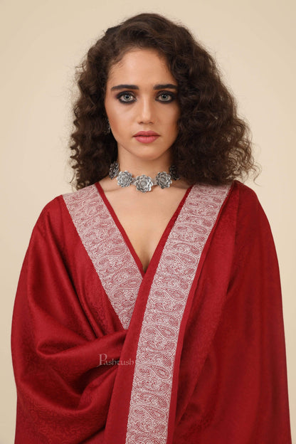 Pashtush India 114x228 Pashtush Womens, Extra fine Palla Embroidery Shawl, with Tone on Tone Needlework, Soft and Warm