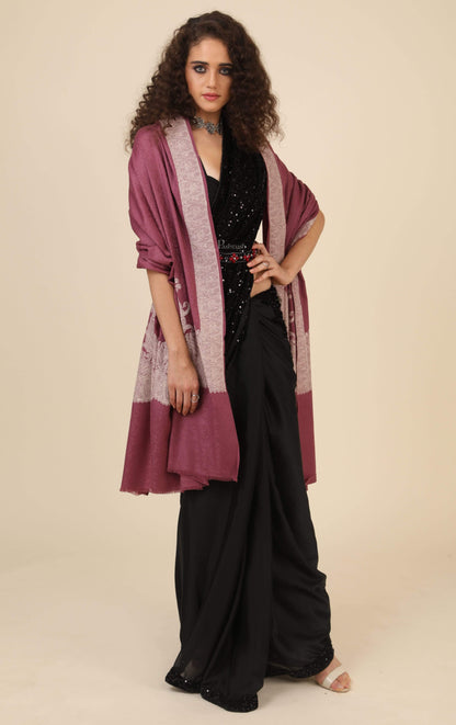 Pashtush India 114x228 Pashtush Womens, Extra fine Palla Embroidery Shawl, with Tone on Tone Needlework, Soft and Warm