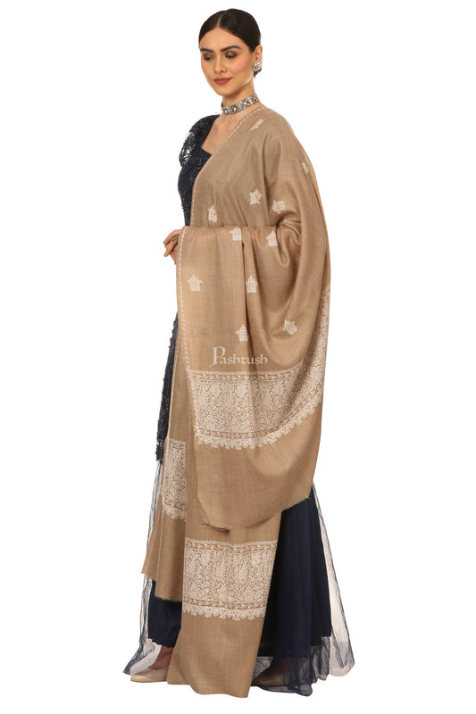 Pashtush India Womens Shawls Pashtush Womens, Extra Fine Palla Embroidery Shawl, With Tone On Tone Needlework, Wool Design, Soft And Extra Fine