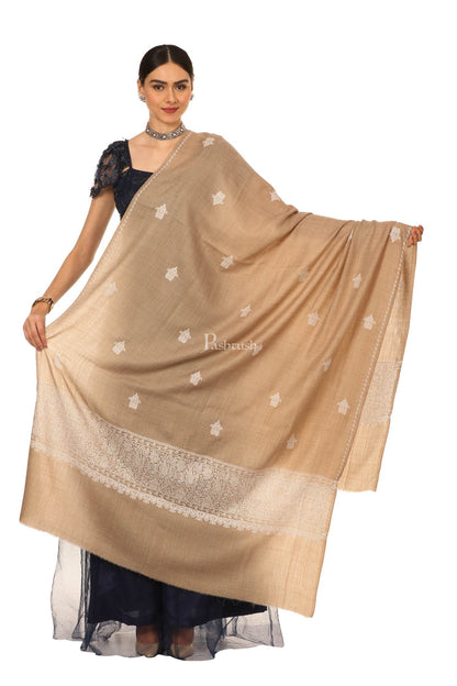 Pashtush India Womens Shawls Pashtush Womens, Extra Fine Palla Embroidery Shawl, With Tone On Tone Needlework, Wool Design, Soft And Extra Fine
