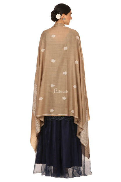 Pashtush India Womens Shawls Pashtush Womens, Extra Fine Palla Embroidery Shawl, With Tone On Tone Needlework, Wool Design, Soft And Extra Fine