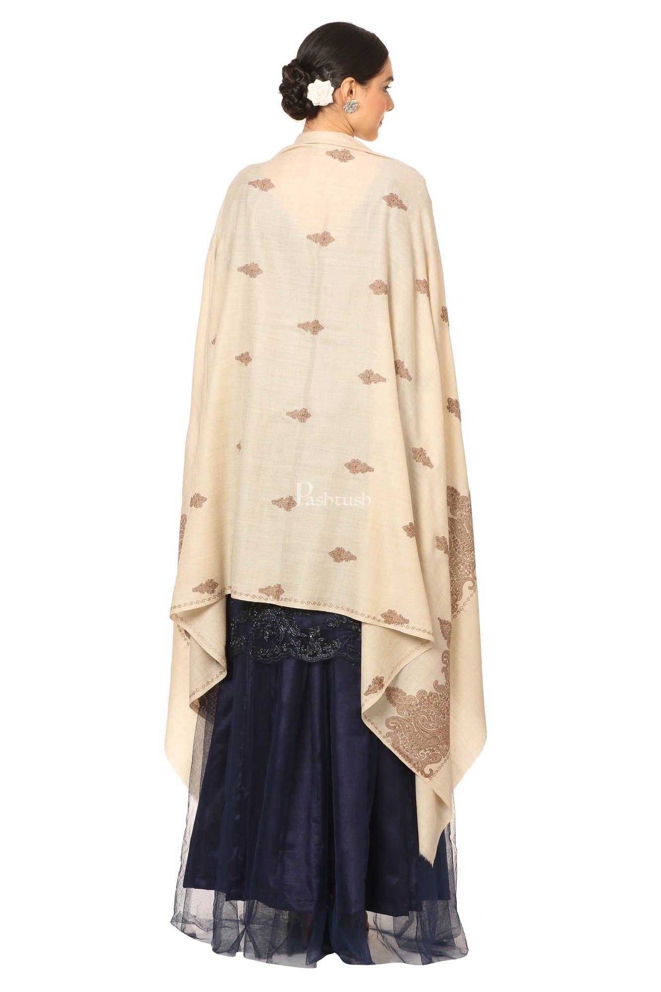 Pashtush India Womens Shawls Pashtush Womens, Extra Fine Palla Embroidery Shawl, With Tone On Tone Needlework, Wool Design, Soft And Extra Fine