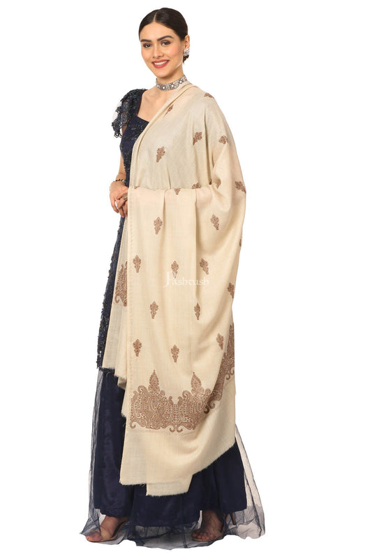Pashtush India Womens Shawls Pashtush Womens, Extra Fine Palla Embroidery Shawl, With Tone On Tone Needlework, Wool Design, Soft And Extra Fine