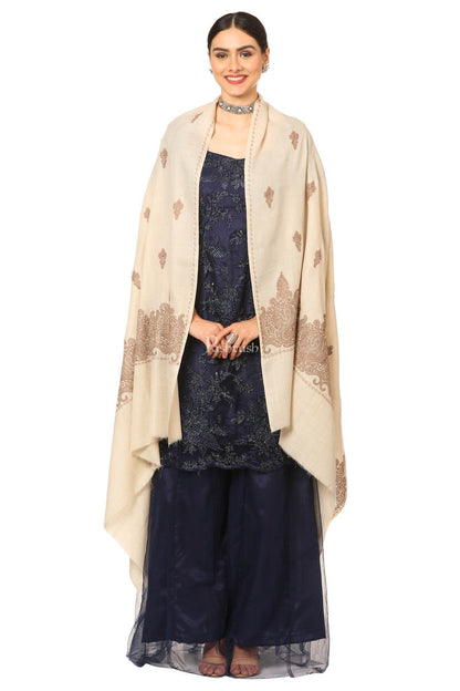 Pashtush India Womens Shawls Pashtush Womens, Extra Fine Palla Embroidery Shawl, With Tone On Tone Needlework, Wool Design, Soft And Extra Fine