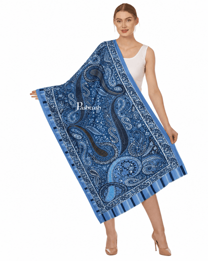 Pashtush India Womens Stoles and Scarves Scarf Pashtush Womens Extra Fine Soft Bamboo Stole, Azure Blue