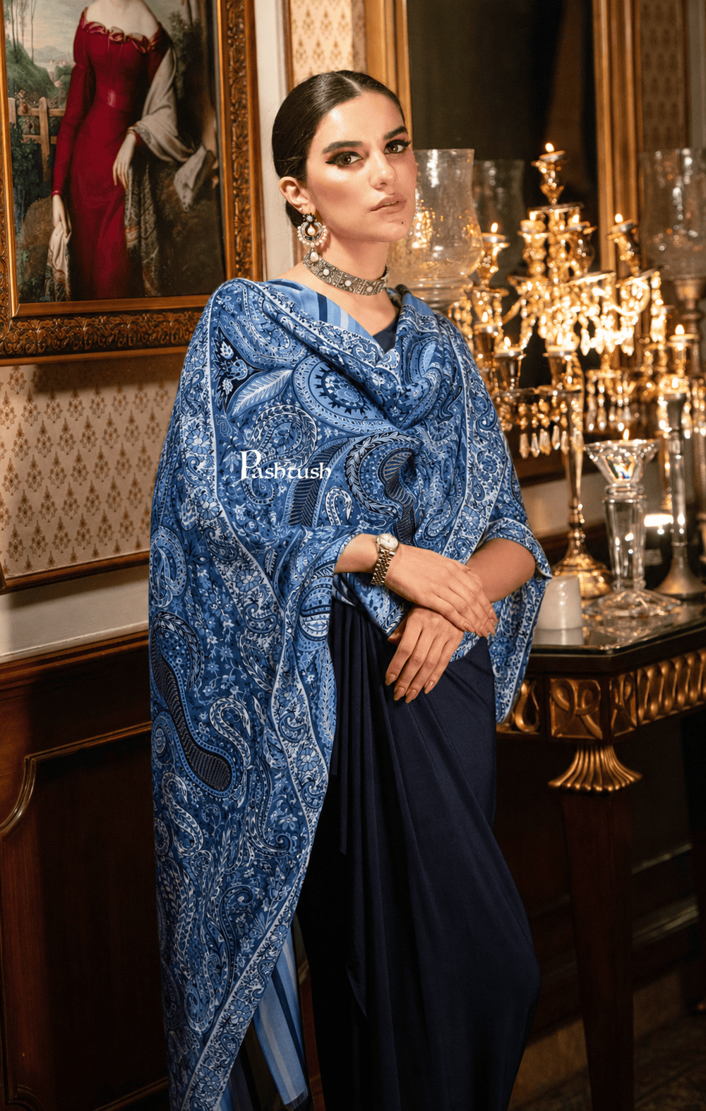 Pashtush India Womens Stoles and Scarves Scarf Pashtush Womens Extra Fine Soft Bamboo Stole, Azure Blue