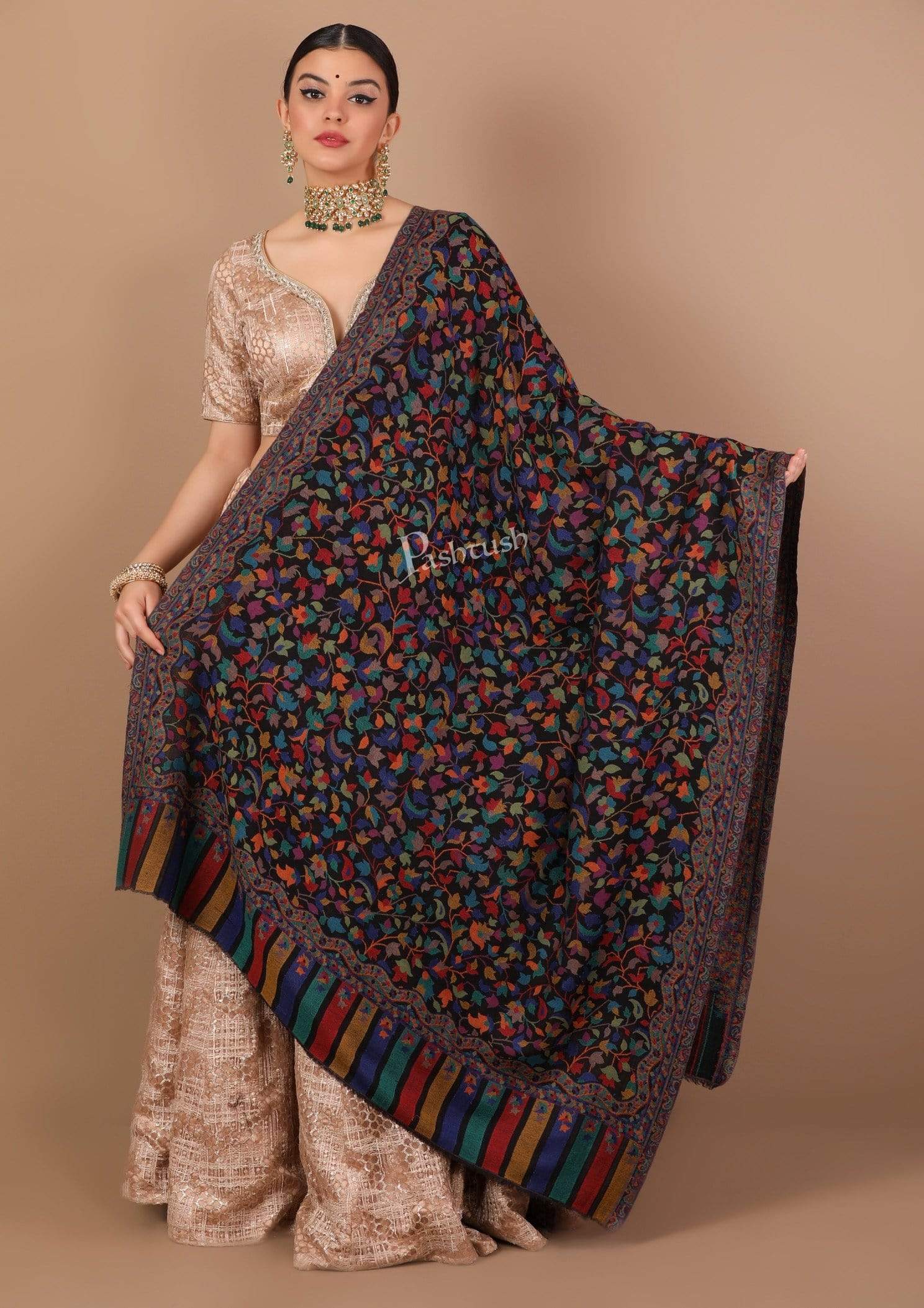 Pashtush India 100x200 Pashtush Womens Extra Fine Soft Kaani Weave Shawl, Fine Wool