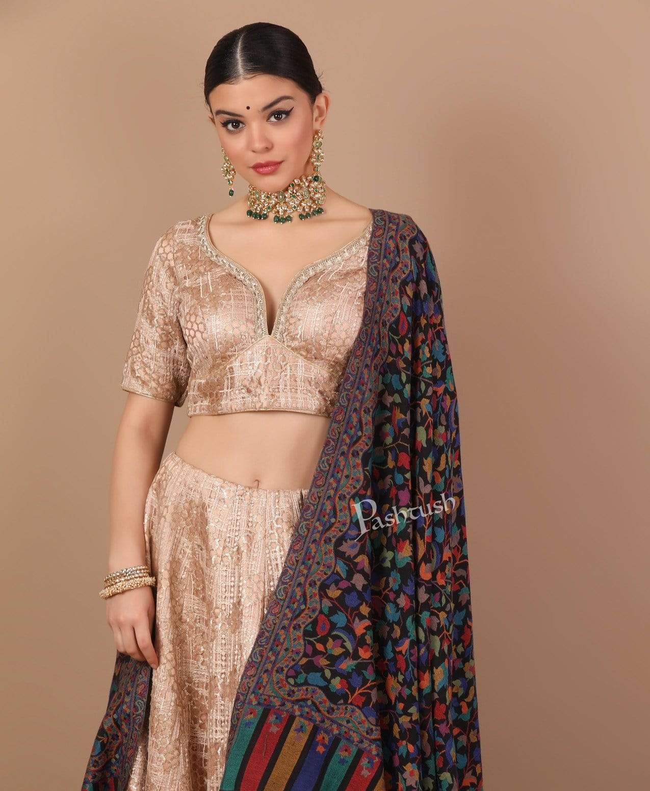 Pashtush India 100x200 Pashtush Womens Extra Fine Soft Kaani Weave Shawl, Fine Wool