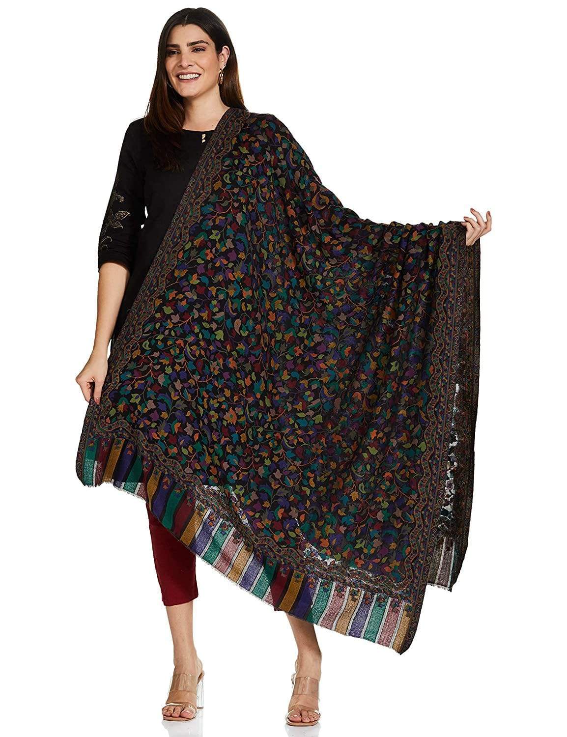 Pashtush India 100x200 Pashtush Womens Extra Fine Soft Kaani Weave Shawl, Fine Wool