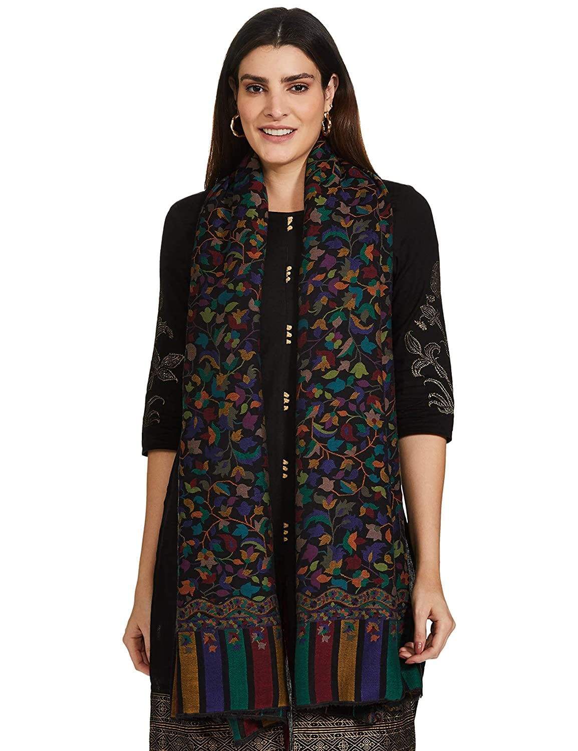 Pashtush India 100x200 Pashtush Womens Extra Fine Soft Kaani Weave Shawl, Fine Wool