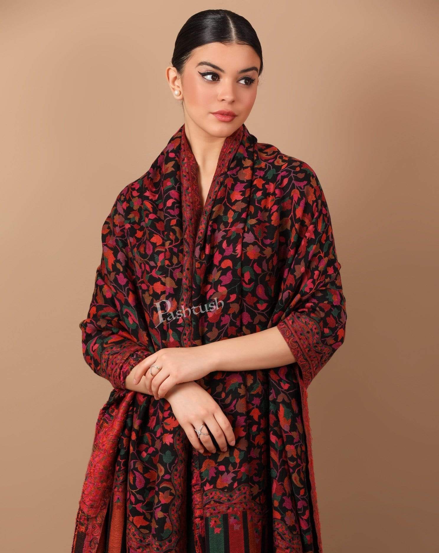 Pashtush India 100x200 Pashtush Womens Extra Fine Soft Kaani Weave Shawl, Fine Wool