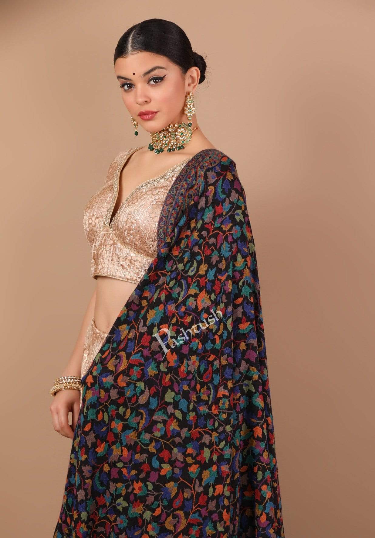 Pashtush India 100x200 Pashtush Womens Extra Fine Soft Kaani Weave Shawl, Fine Wool