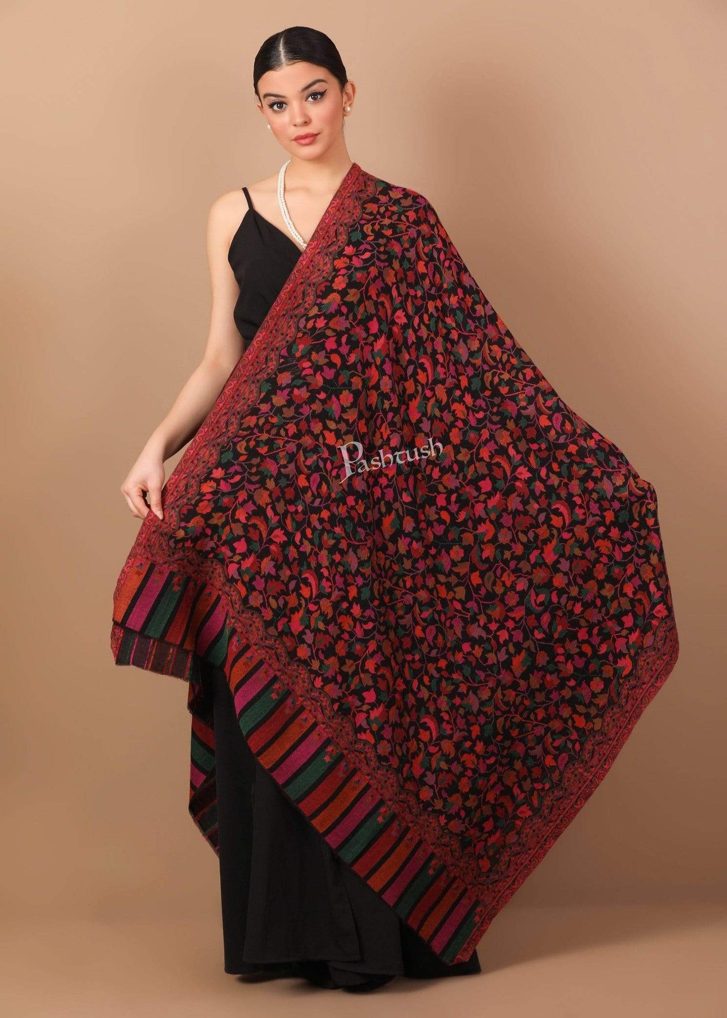 Pashtush India 100x200 Pashtush Womens Extra Fine Soft Kaani Weave Shawl, Fine Wool