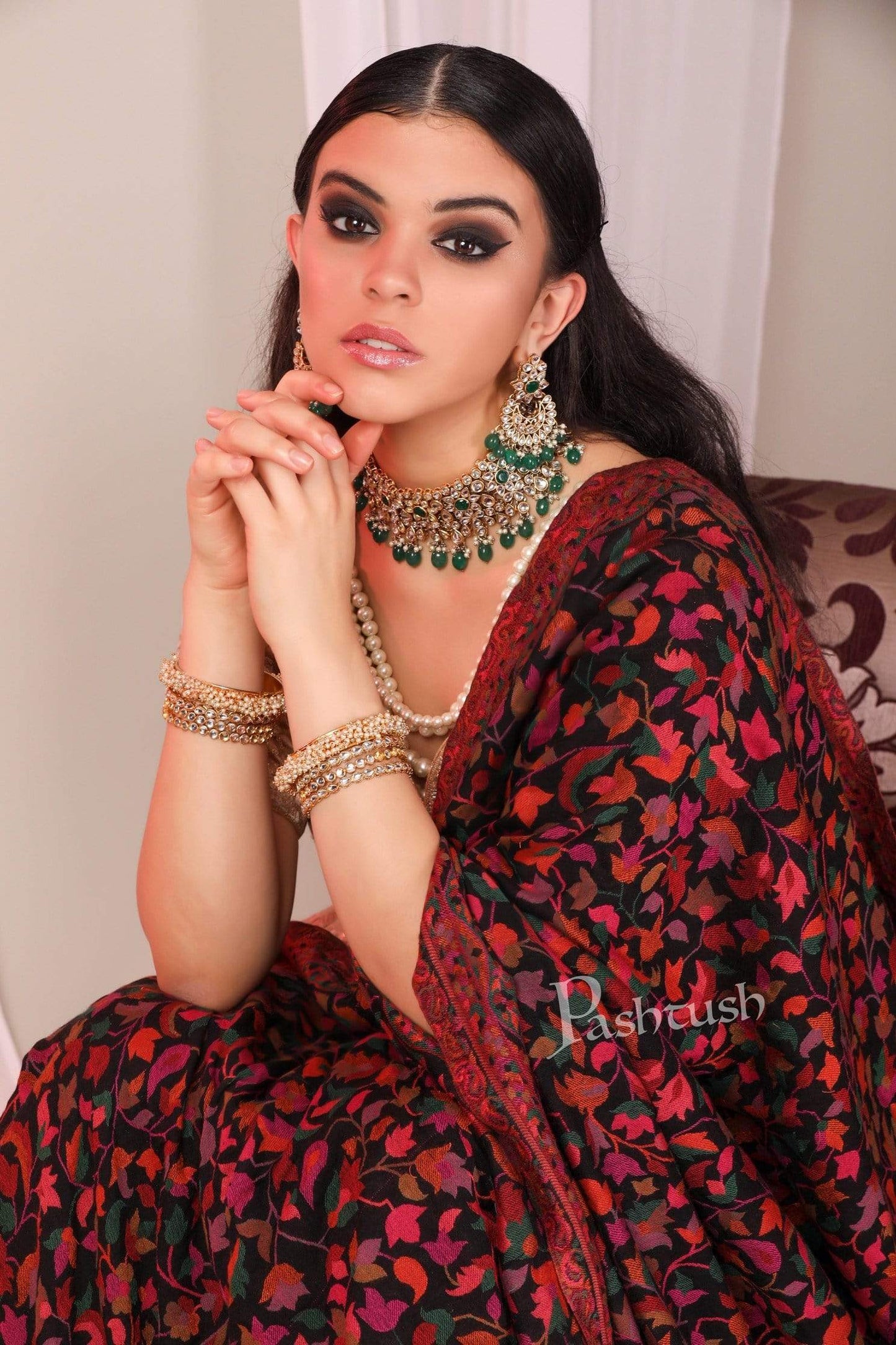 Pashtush India 100x200 Pashtush Womens Extra Fine Soft Kaani Weave Shawl, Fine Wool