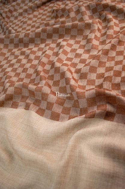 Pashtush India Mens Scarves Stoles and Mufflers Pashtush Womens Extra Fine Wool Reversible Stole, Checkered Design, Rich Coffee