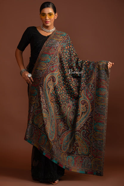 Pashtush His and Her Gift Set of Fine Wool Shawls, Black, Packaged in Keepsake Wooden Chester Gift Box
