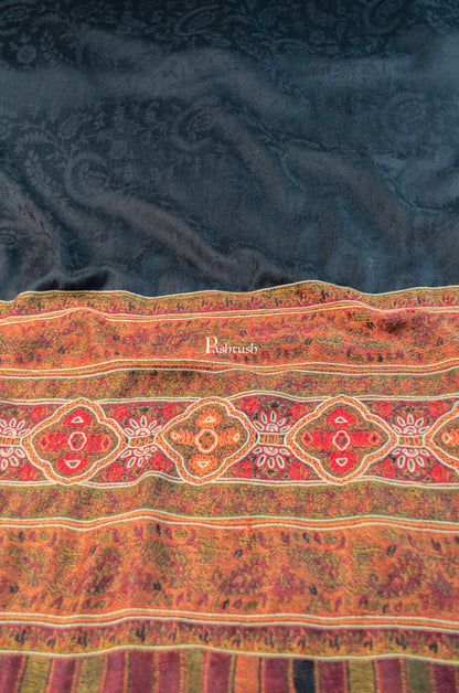 Pashtush India Womens Shawls Pashtush Womens Extra Fine Wool Shawl, Aztec Nalki Hand  Embroidery Palla Design, Black
