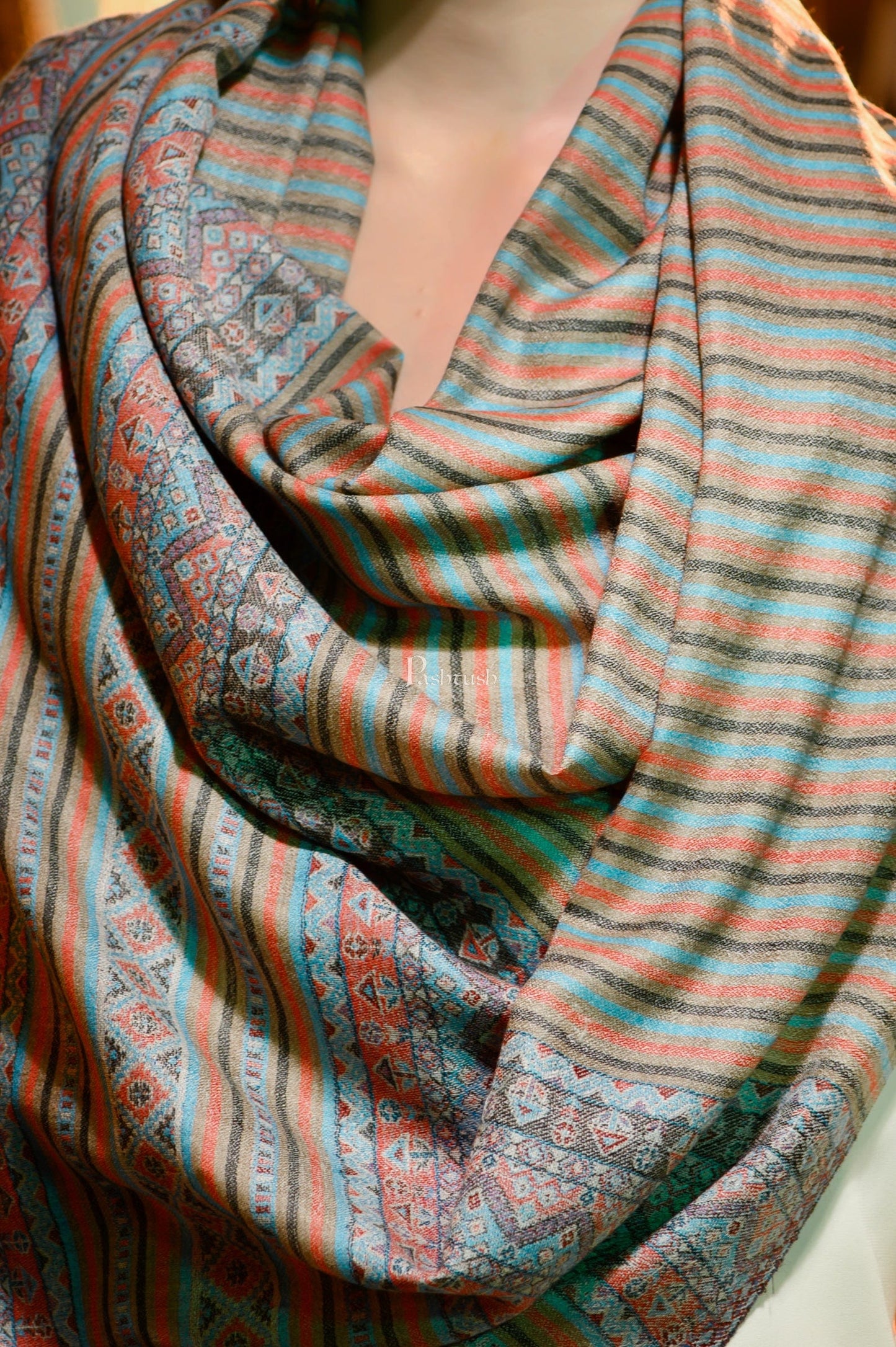 Pashtush India Womens Shawls Pashtush Womens Extra Fine Wool Shawl, Aztec Weave Design, Multicolour