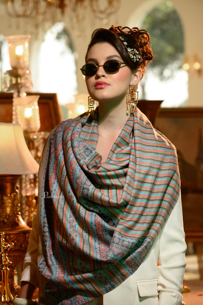 Pashtush India Womens Shawls Pashtush Womens Extra Fine Wool Shawl, Aztec Weave Design, Multicolour