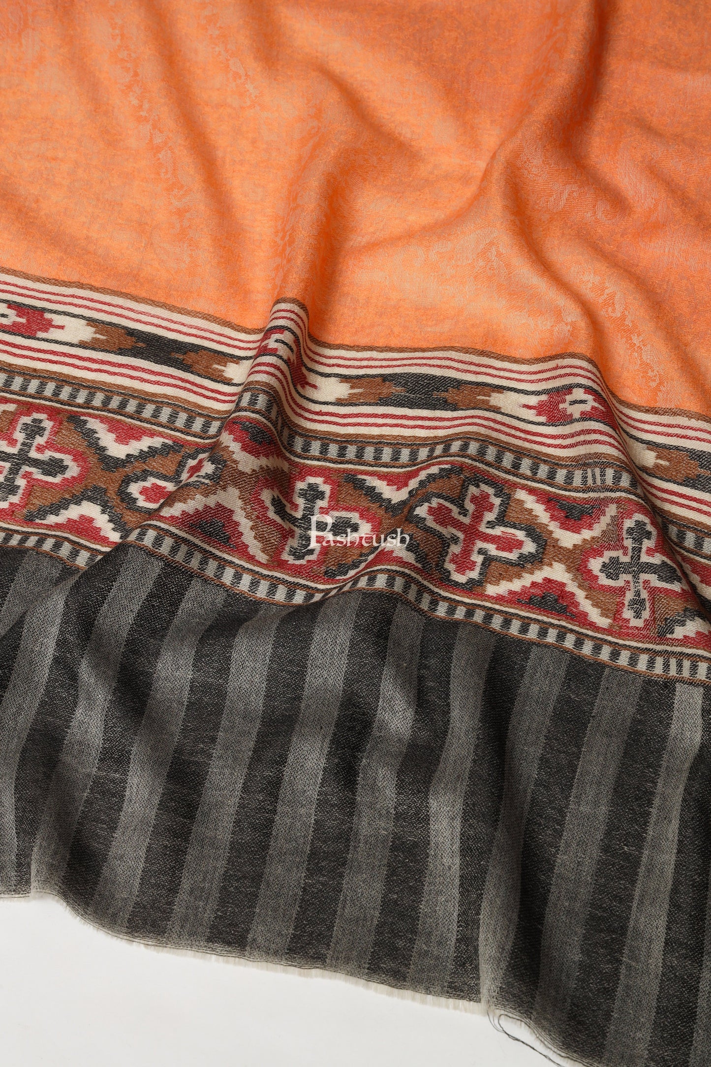 Pashtush India Womens Shawls Pashtush Womens Extra Fine Wool Shawl, Aztec Weave Design, Peach