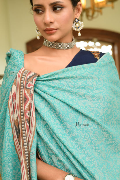 Pashtush India Womens Shawls Pashtush Womens Extra Fine Wool Shawl, Aztec Weave Palla Design, Arabic Sea Green