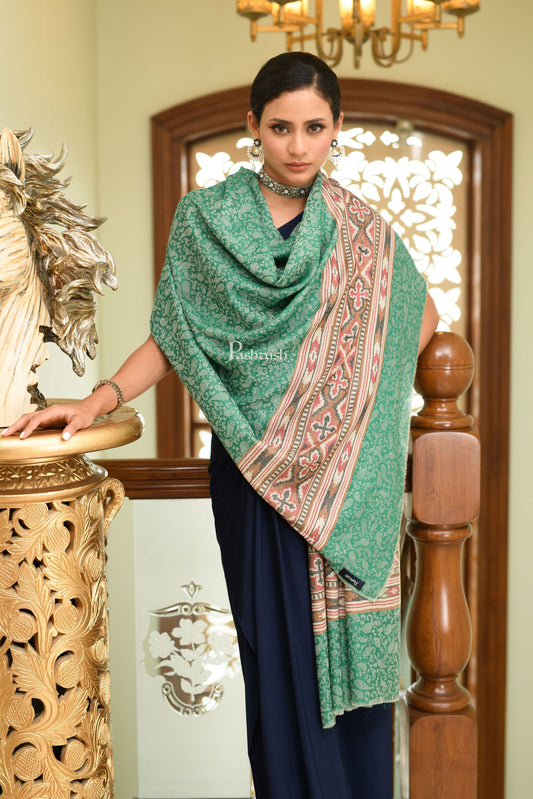 Pashwool Womens Shawls Pashtush Womens Extra Fine Wool Shawl, Aztec Weave Palla Design, Green