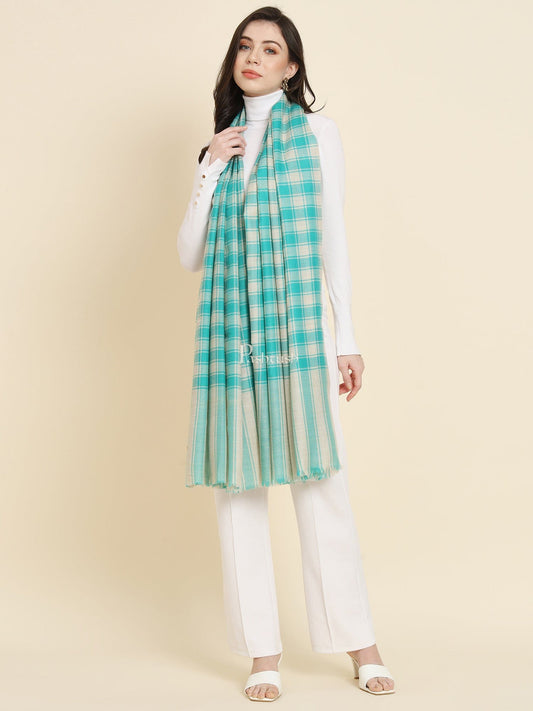 Pashtush India Womens Shawls Pashtush Womens Extra Fine Wool Shawl, Check Design, Seagreen
