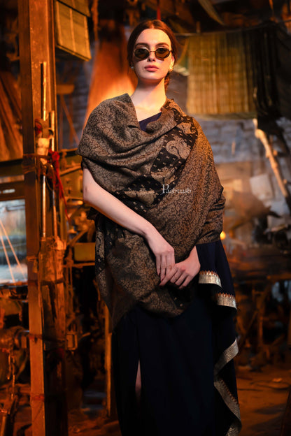 Pashtush India Womens Shawls Pashtush Womens Extra Fine Wool Shawl,  Design, Black