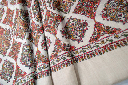 Pashtush India Womens Shawls Pashtush Womens Extra Fine Wool Shawl, Embroidery Kashmiri Jaal Design, Beige