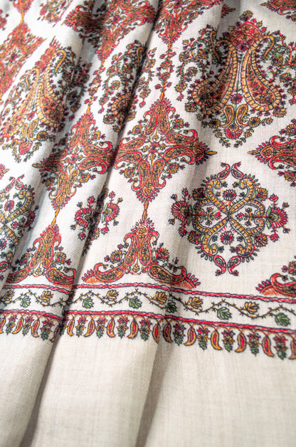Pashtush India Womens Shawls Pashtush Womens Extra Fine Wool Shawl, Embroidery Kashmiri Jaal Design, Beige