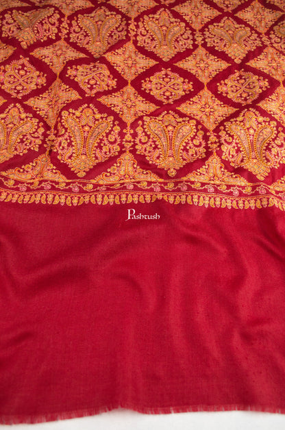 Pashtush India Womens Shawls Pashtush Womens Extra Fine Wool Shawl, Embroidery Kashmiri Jaal Design, Maroon