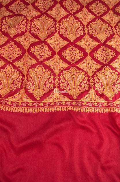 Pashtush India Womens Shawls Pashtush Womens Extra Fine Wool Shawl, Embroidery Kashmiri Jaal Design, Maroon