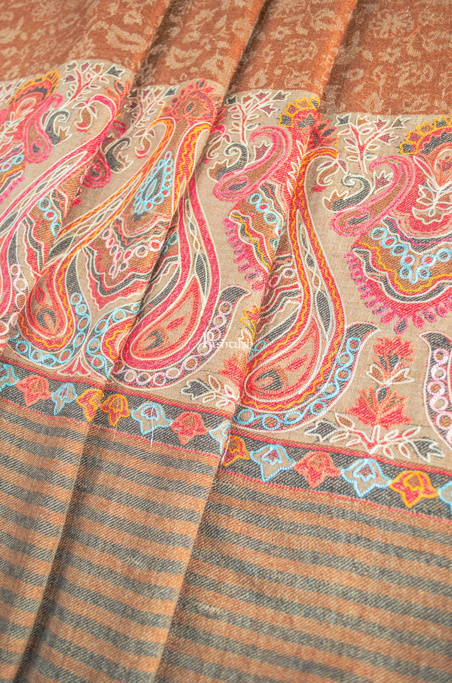 Pashtush India Womens Shawls Pashtush Womens Extra Fine Wool Shawl, Embroidery Palla Design, Brown