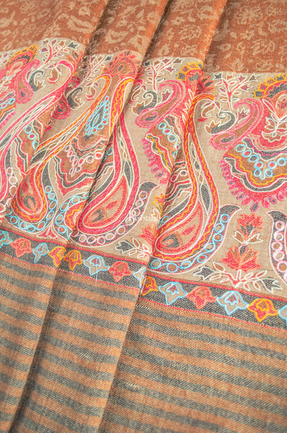 Pashtush India Womens Shawls Pashtush Womens Extra Fine Wool Shawl, Embroidery Palla Design, Brown
