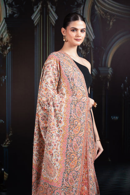 Pashtush India Womens Shawls Pashtush Womens Extra Fine Wool Shawl, Ethnic Weave Design, Sahara