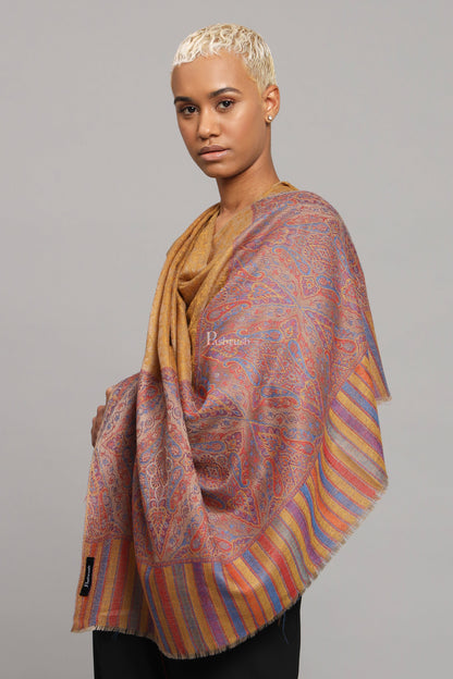 Pashtush India Womens Shawls Pashtush Womens Extra Fine Wool Shawl, Ethnic Woven Palla Design, Mustard