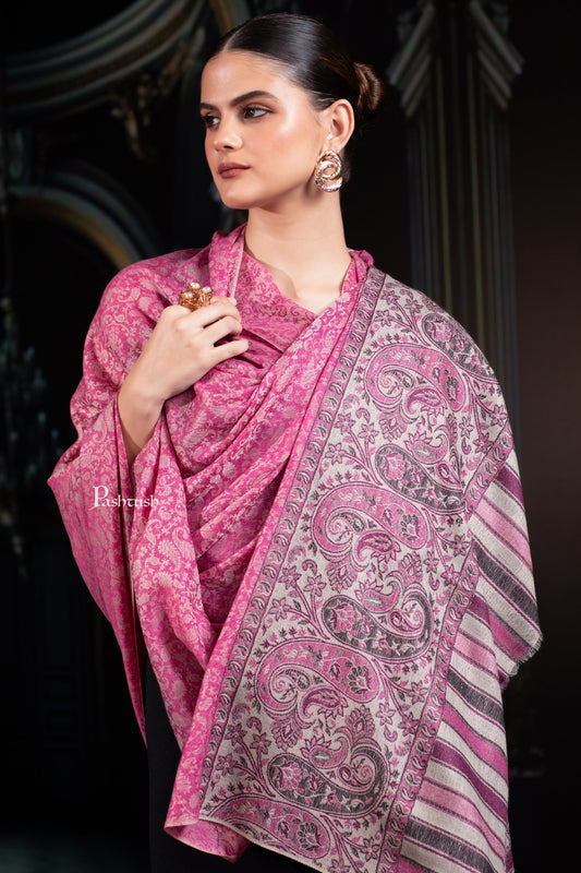 Pashtush India Womens Shawls Pashtush Womens Extra Fine Wool Shawl, Extra Fine Wool Palla, Paisley Design, Fuchsia