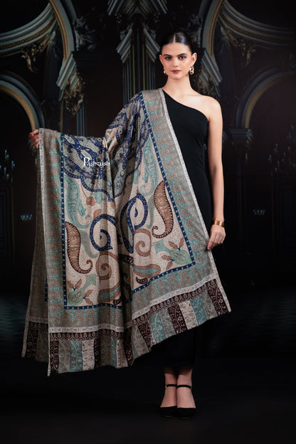 Pashtush India Womens Shawls Pashtush Womens Extra Fine Wool Shawl, Hand Embroidered Kalamkari Design, Coral Hues